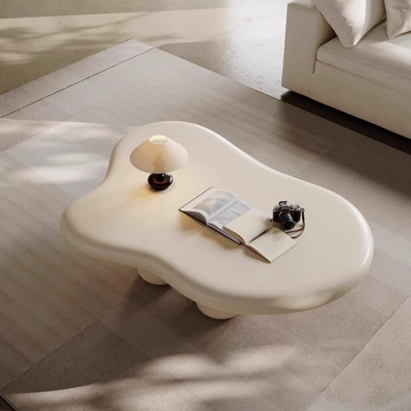 Table basse 39,4 po Modern Italian Cloud, 4 pieds en bois massif blanc chaud pour l'intérieur et l'extérieur