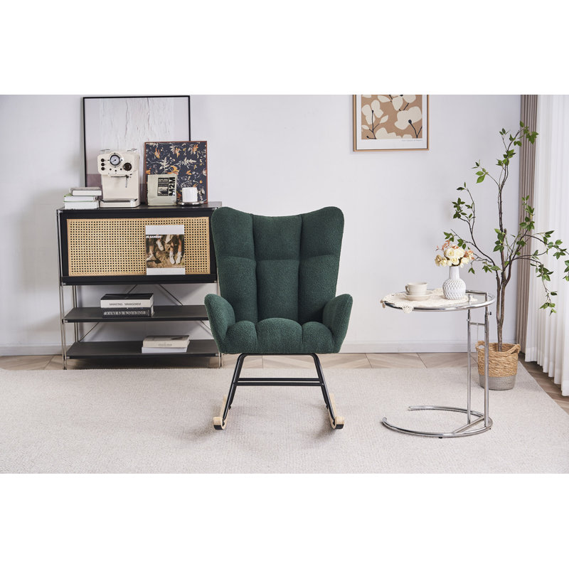 Chaise berçante, chaise de lecture avec pieds en bois massif et tissu en peluche