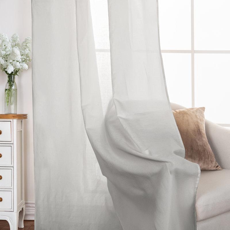 Linen Blend Semi Sheer Rod Pocket And Back Tab Curtain (Single Panel), Light Grey, 52" W x 84" L