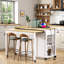 Îlot de cuisine avec table de salle à manger extensible, support de rangement interne, prise de courant, 2 tiroirs, 2 armoires et tablettes ouvertes-1488497071