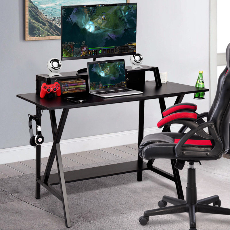 Steel Computer Desk with Built-In Electrical Outlet