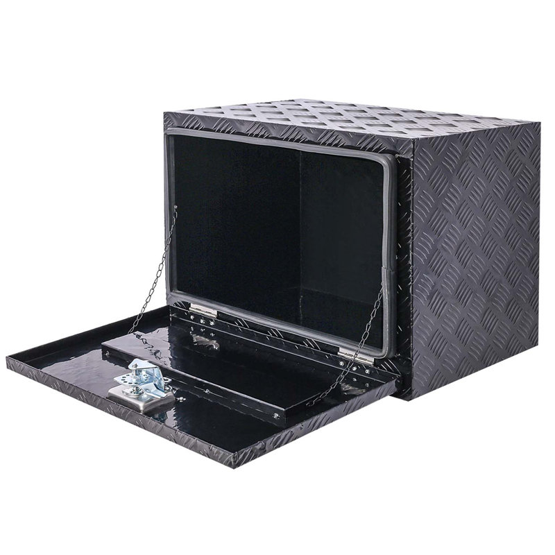 Boîte à outils en aluminium de 24 po, boîte à outils pour lit de camion robuste, boîte à outils de rangement pour camionnette extérieure, organisateur de rangement pour véhicule récréatif, coffre inférieur avec clés de verrouillage, noir