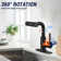 Single Handle Pull Out Kitchen Faucet With Unique 90° Swivel Sprayer Head In Three Function Modes