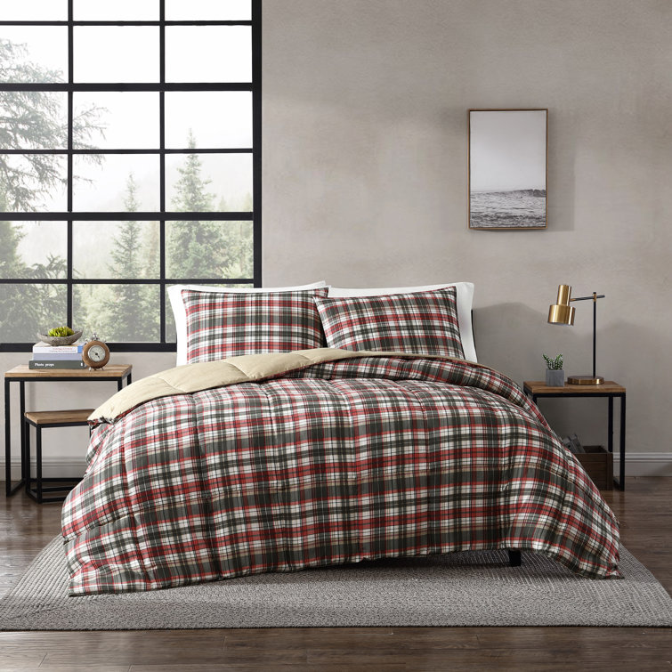 Textured Plaid Eddie Bauer Red Reversible Microsuede Comforter Set