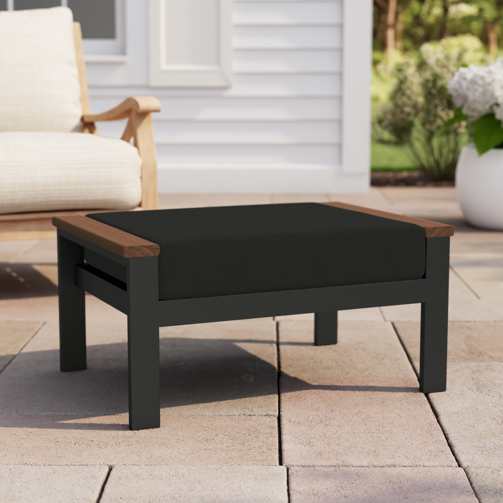 Townsend Sunbrella® Patio Ottoman, Canvas Black Sunbrella® Canvas, Yes, Brown