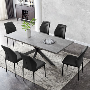 Mid-Century Extendable Kitchen Table for Dining Room with 6 Modern Chairs
