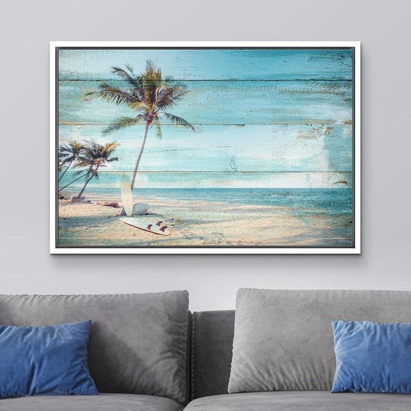 Panneau de bord de mer effet de plage tropical palmier océan numérique moderne Art Decor floral botanique, H 16 po x l 24 po