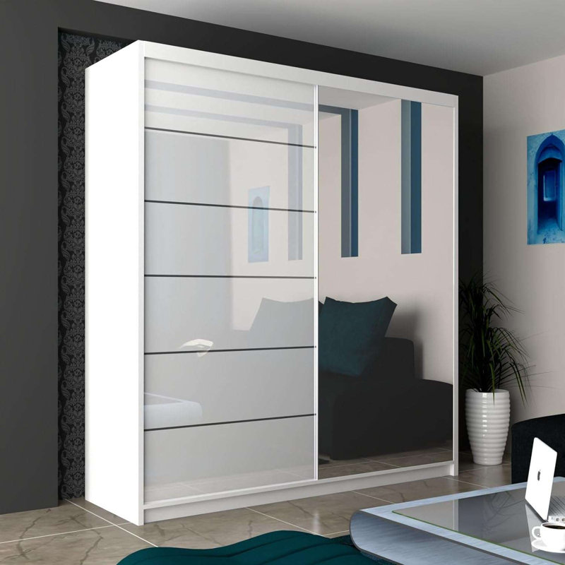 Cealain 2 Door Manufactured Wood Wardrobe, 200cm H x 200cm W x 62cm D, White