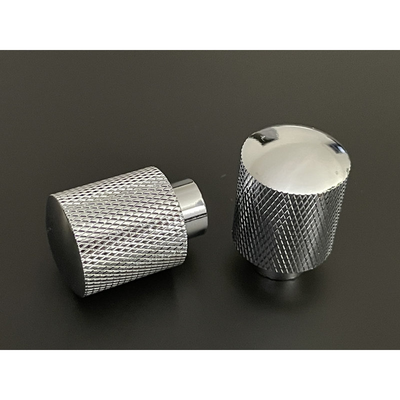 Modern Knurled Chrome Cylinder Knob, Polished Chrome