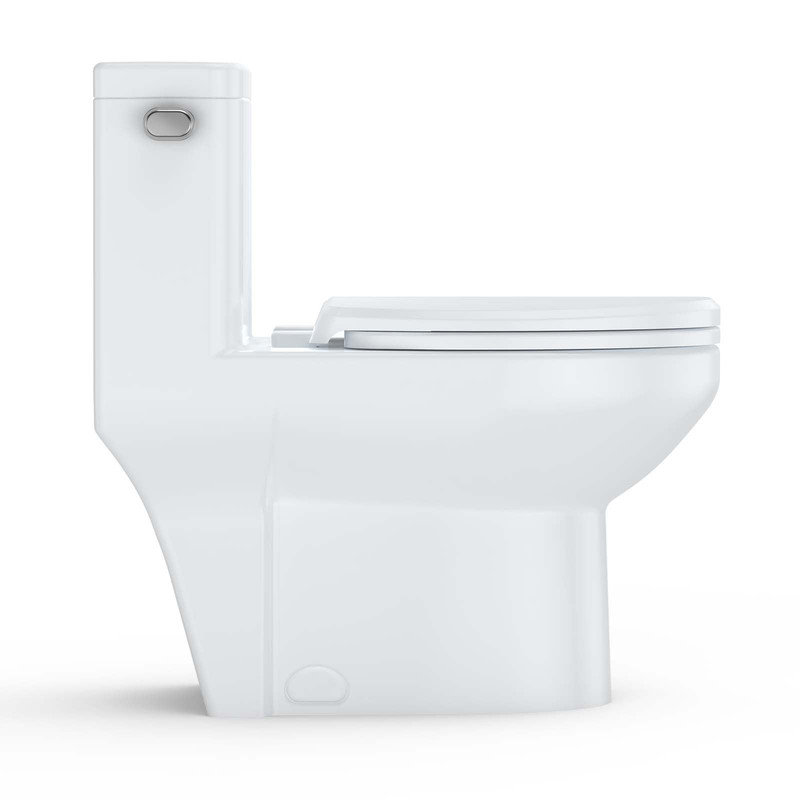 Toilette ronde blanche une pièce - chasse latérale, siège à fermeture douce, installation facile
