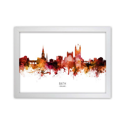 Bath England Skyline Red City Name by Michael Tompsett - Print
