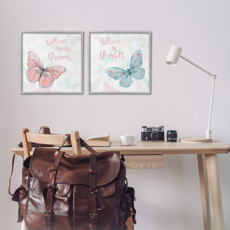 «Believe In Dreams Butterflies», ensemble de 2 giclées encadrées par Carol Robinson, H 17 po x l 17 po x P 1,5 po