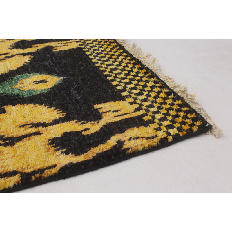 Tapis de bois one-of-kind-noué la 2010 shalimar noir/doré/bleu 5 pi 2 po x 8 pi en laine 2 po Céline