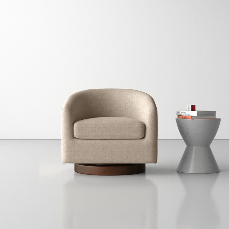 Bennett Upholstered Swivel Barrel Chair, Effie Flax Performance Linen