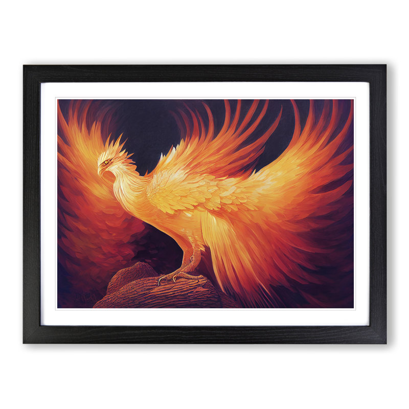 Beguiling Phoenix Bird - Single Picture Frame Print, 46cm H x 64cm W x 2cm D, Black Framed