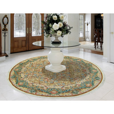 Tapis décoratif ovale en laine de conception unique 8 pi 1 po x 8 pi 3 po noué à la main new age Wali