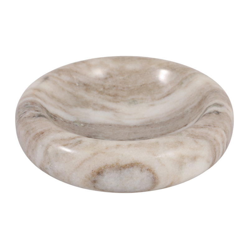 Bol élégant en marbre épais et incurvé pour comptoir de cuisine - Bol décoratif pour salon et décoration intérieure moderne - 20 cm, beige et ivoire