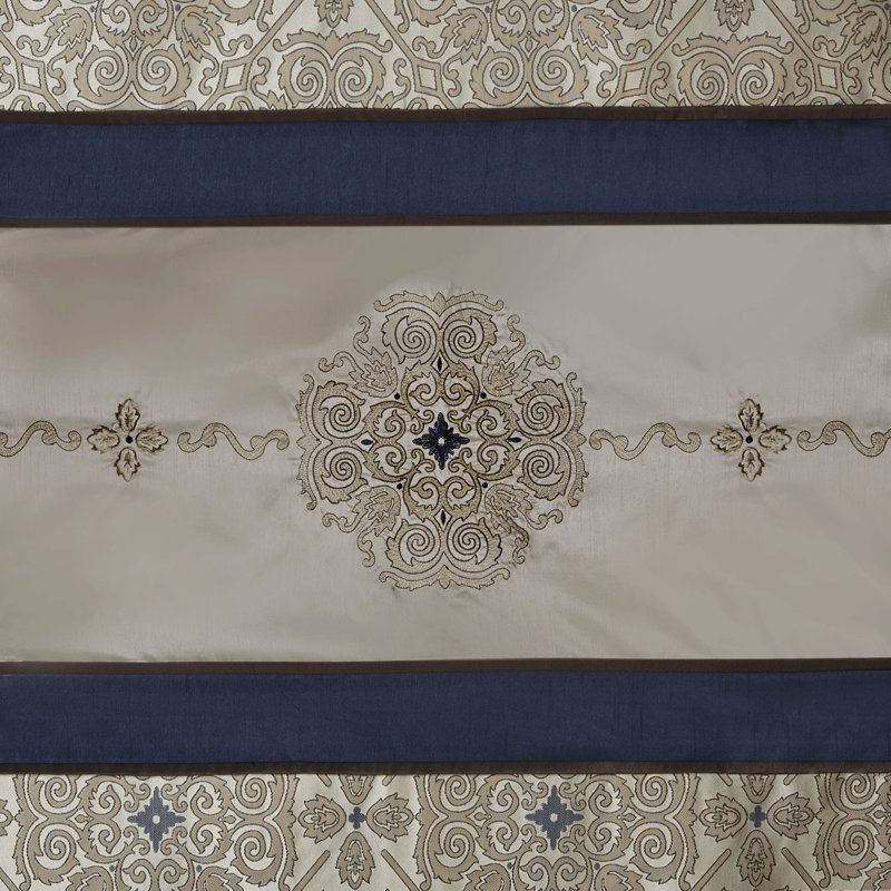 Donovan Navy Embroidered Single 72x72'' Shower Curtain, Navy Blue
