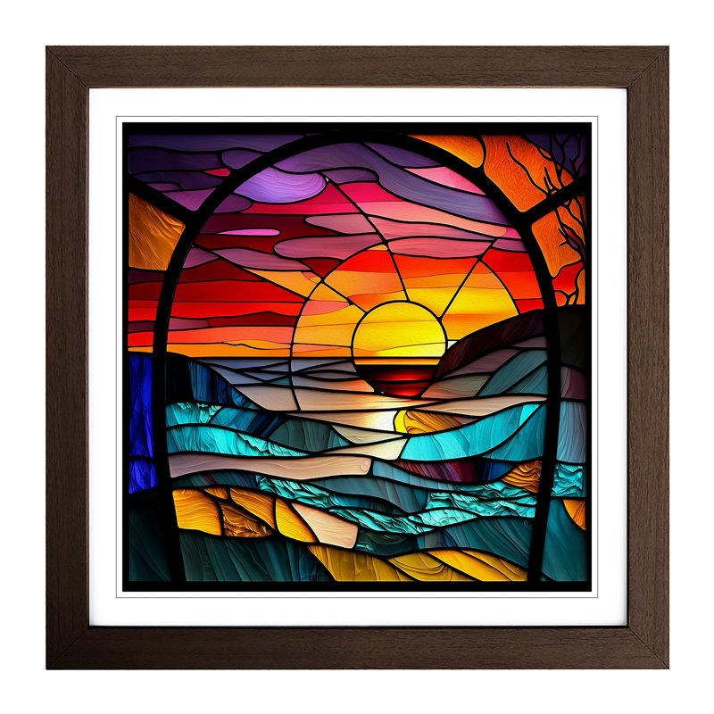 Sunset Stained Glass Effect - Framed Print, Walnut