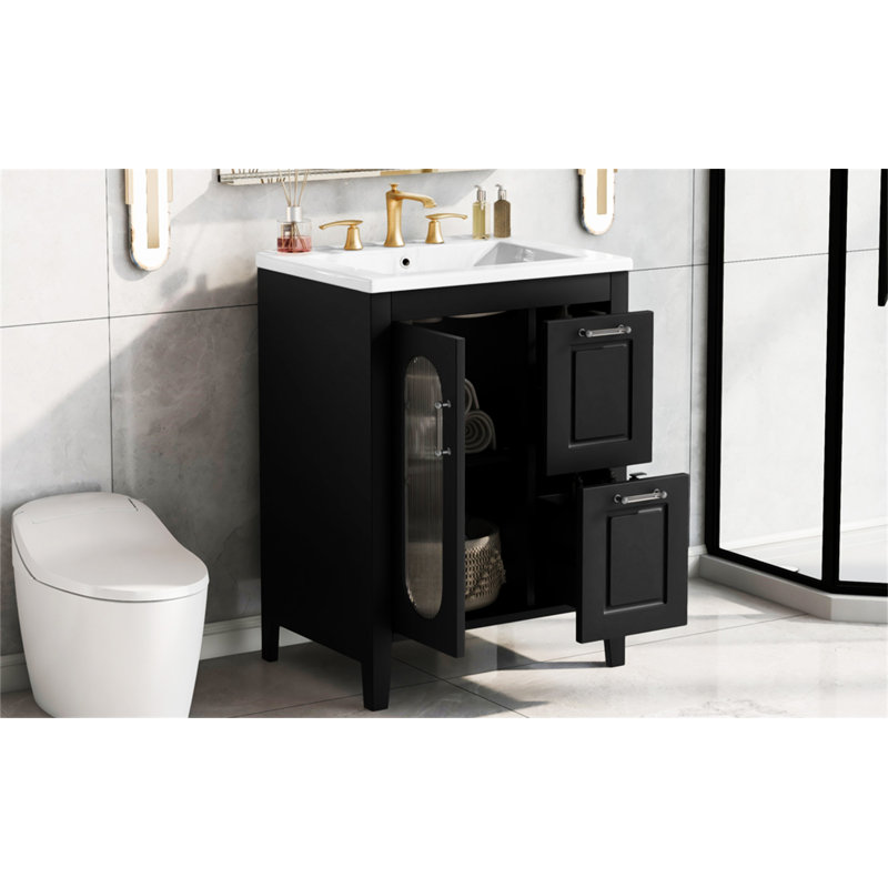24" Bathroom Vanity With Sink, Noir, noir, noir, noir