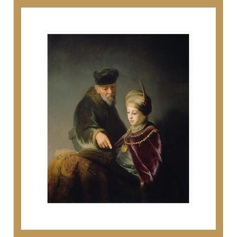Un jeune érudit et son tuteur par Rembrandt van Rijn - Estampe numérique encadrée, H 20,08 po x l 17,75 po