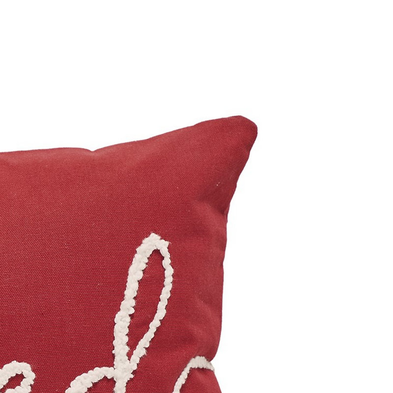 Blessed Red Embroidered Cotton Lumbar Pillow 14" x 20"