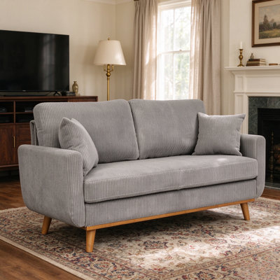 65" Corduroy Loveseat with Wooden Frame & Toss Pillows, 2-Seat Couch for Apartments Durable Upholstered Sofa for Living Room, Reading Nook, Office