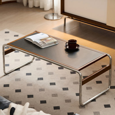 39.37 "Wide Modern Metal Leg Coffee Table, Sintered Stone Top Scratch-Resistant Living Room Center Table