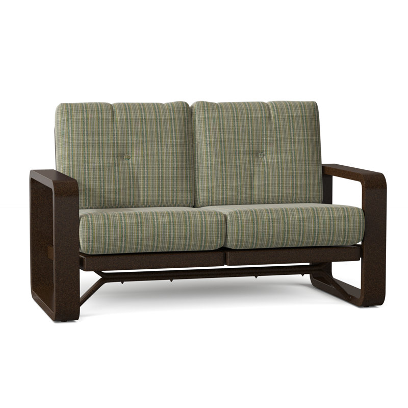 Vale 60.5'' Wide Aluminum Loveseat with Cushions, Chestnut Brown, Brisa Charcoal Distressed Faux Leather
