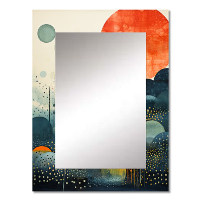 Blue Mid Century Abstract Landscapes - Midcentury Modern Unique Wall Mirror Decor, Blue Large Mirror, Printed Metal Art