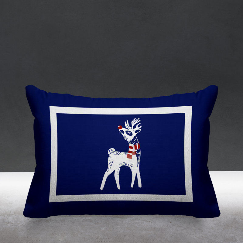 Coussin décoratif intérieur / extérieur Folk Christmas Reindeer, Bleu marine