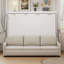 Grand lit-armoire beige avec tablettes de rangement, avec éclairage à DEL pour une nuit de repos tranquille et confortable-1888016180