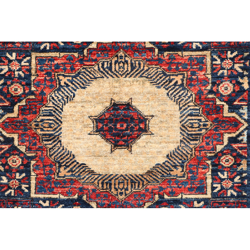 Tapis oriental en laine noué à la main Aryana - bleu marine / rouge / beige