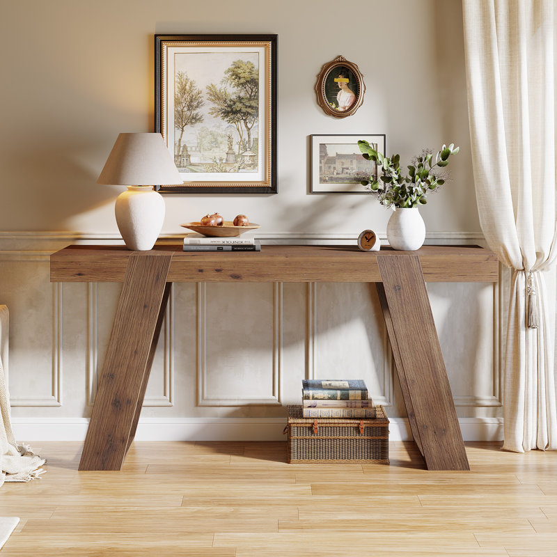 Console en bois massif, canapé étroit de 63 po derrière le canapé