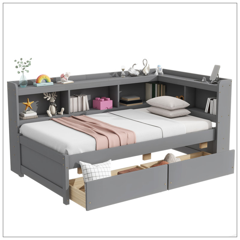 Lit pour chambre à coucher, gris, Simple