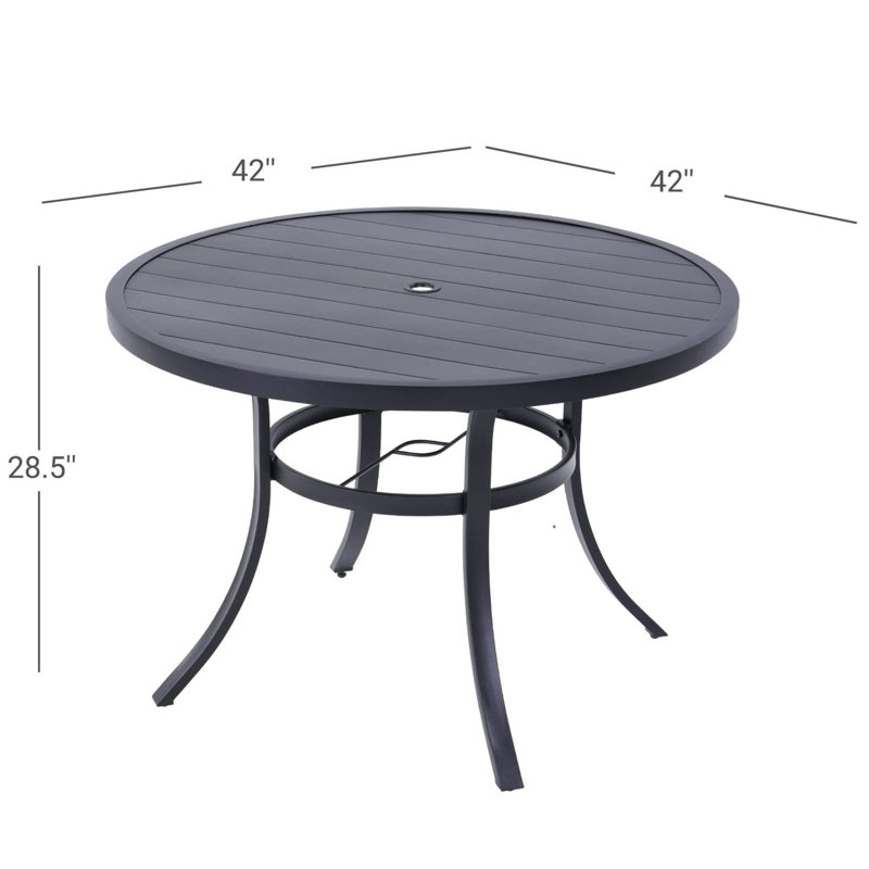 Round Iron Outdoor Dining Table Umbrella Hole , 41.9 " W 41.9 " D