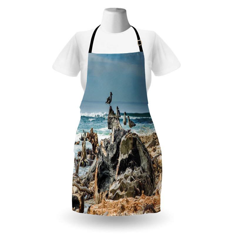 Tablier numérique East Urban Home unisexe, mouette Driftwood Shore, taille adulte, bleu
