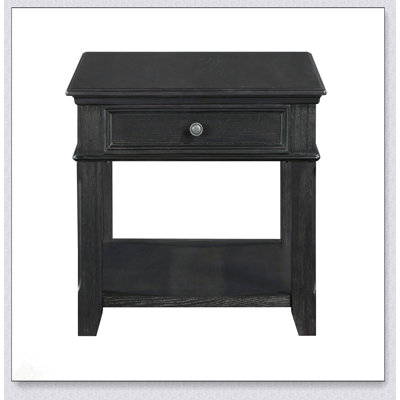 Living Room End Table With Drawer, Shelf, Charging Ports, Charcoal Finish, Classic And Durable Wooden Design