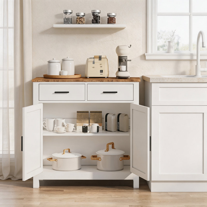 Buffet de style campagnard moderne avec 2 tiroirs et 2 portes, meuble de rangement pour la cuisine, coin café ou salle à manger – Meuble de rangement au sol pour la salle à manger, le salon et la cuisine