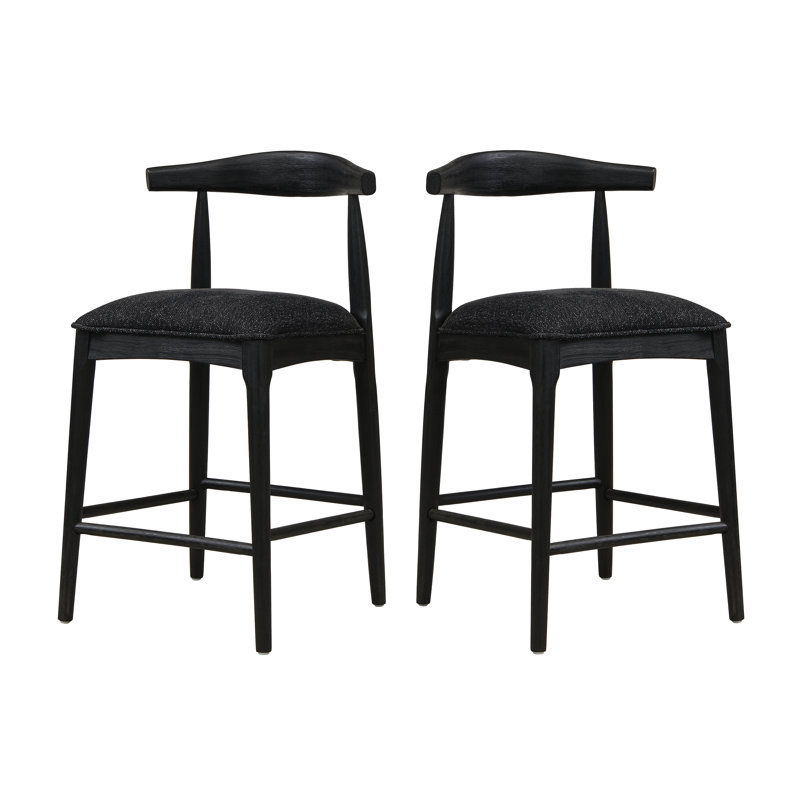 Tabouret de comptoir en tissu (ensemble de 2), Tabouret de comptoir (siège d'une hauteur de 26,5, Siège noir / cadre noir