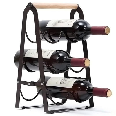 Wine Rack, 6 Bottle Wooden Countertop Free Standing Shelf,3 Tier Bottle Holder Stand for Home Bar Tabletop, Cabinet Inserts, Kitchen, Wine Cellar Storage No Assembly(Black)