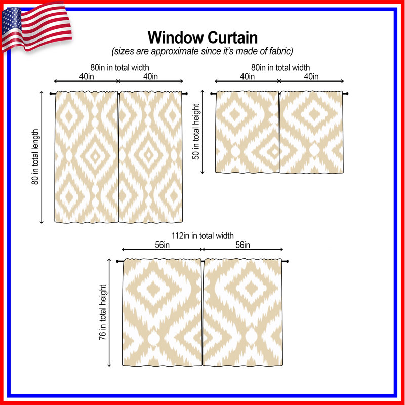 Rideaux obscurcissant beige et blanc Ikat, 40in x 52in - 2 panels, Room Darkening