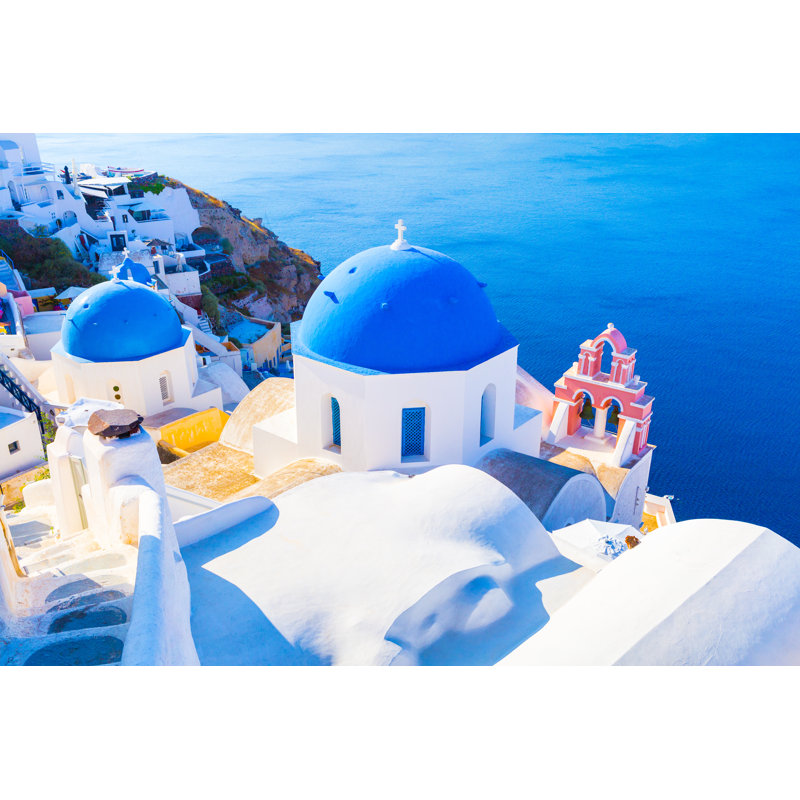 View Of Oia The Most Beautiful Village Of Santorini Island - Wrapped Canvas Print, 30cm H x 46cm W