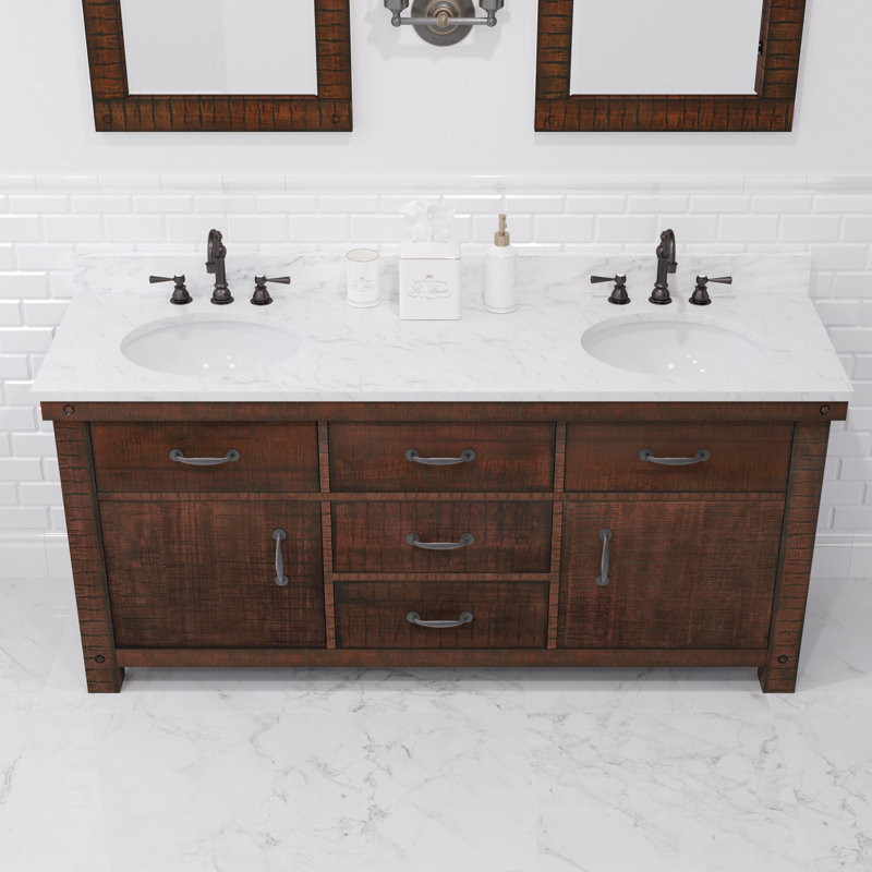 Aberdeen 72'' W Double Vanity, Carrara White, Rostic Sienna