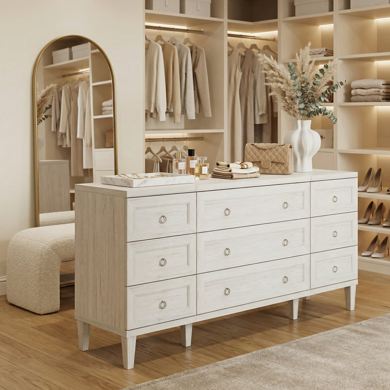 Îlot de garde-robes à neuf tiroirs, Bois beige