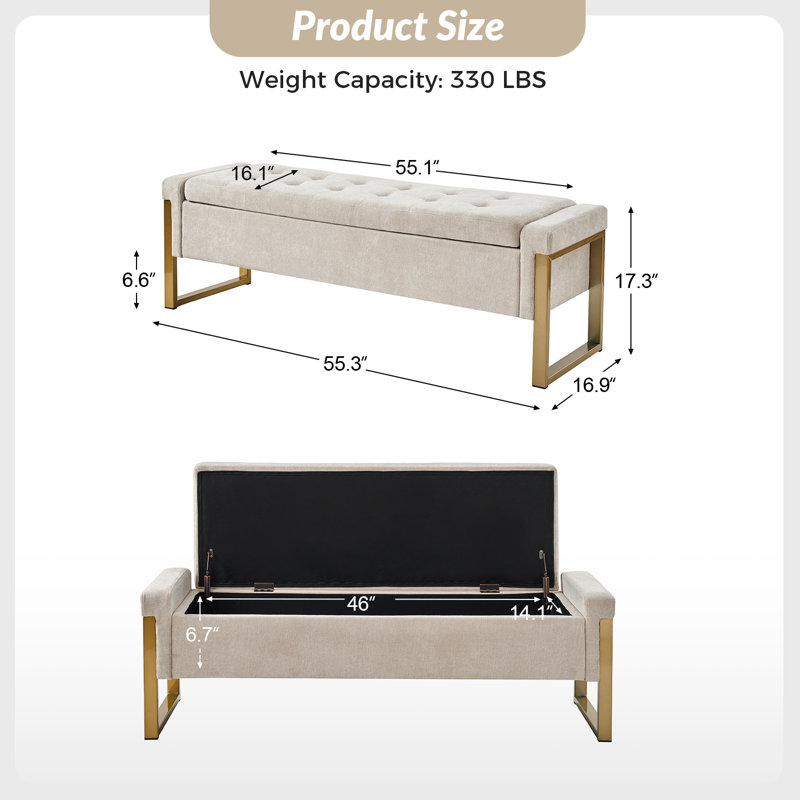 Banc de rangement rembourré Shanieka, Beige