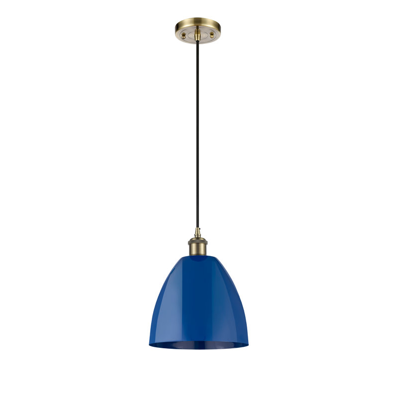 Luminaire suspendu conique 1 lumière, H 12,88 po x l 9 po x P 9 po, Bleu, Laiton antique