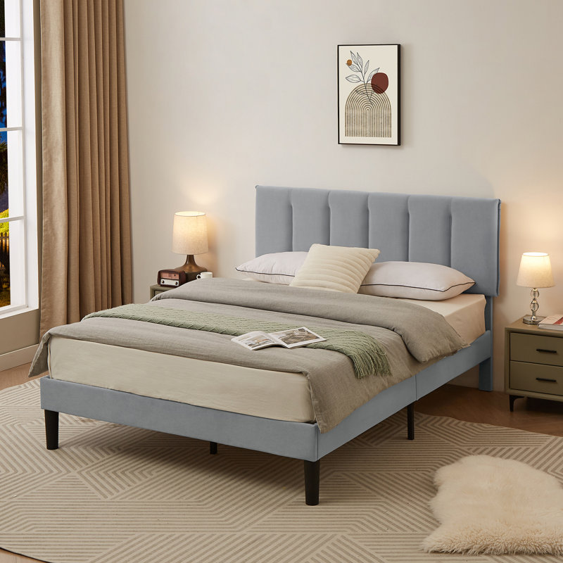 Structure de lit tapissier Auxter, Grand lit, Gris clair
