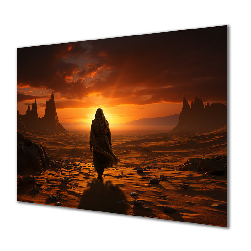 «Lonely Man Walking In Desert II» - art mural désert en métal, H 30 po x l 40 po x P 1,5 po