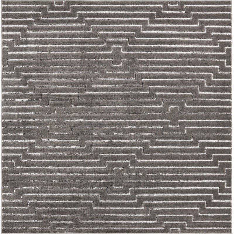 Tapis contemporain gris et argenté Omotayo, Carré 10 pi
